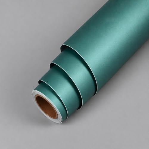 Image of HOME13 Matte Wallpaper Green Cool Teal Peel and Stick Wallpaper Self Adhesive Wallpaper Removable Decorative Vinyl Waterproof Sticker for Cabinets /Countertop(20x200 Inch)