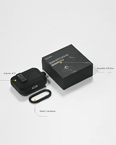 Image of Aulumu A19 AirPods Pro Case [2nd /1st Generation] with Lock | Full-Body Protective Tough Cover with Keychain | Compatible with Apple Airpods Pro(2022 /2019) Case | for Men Women, Cool Black