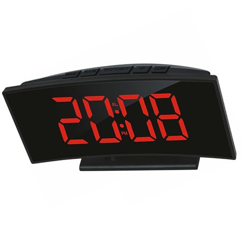 CAZSTYK Reloj despertador LED curvado con brillo y múltiples ocasiones para dormitorio, oficina, reloj digital
