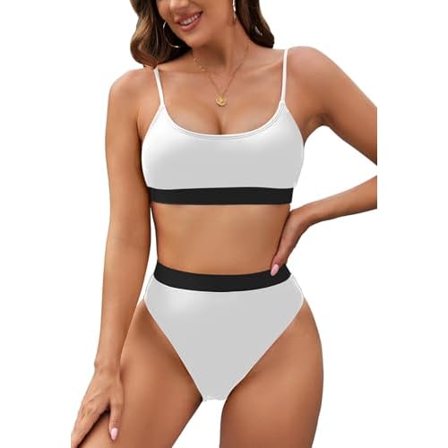 Pink Queen Plus Size High Waisted Bikini Set for Women Two Piece Cheeky High Cut Swimsuit Bathing Suit White M X-Large 02 - Cream
