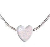Silver Heart Necklace For Women | 925 Sterling Silver Necklace White Opal Heart Jewelry | Lovely Jewelry Gift Box Mother's Day Wedding Birthday Engagement Anniversary