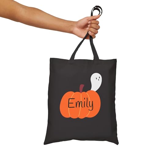 Personalized Halloween Cotton Canvas Tote Bag, Trick-or-Treating Bag, Spooky Ghost Tote, Cute Pumpkin Bag, Custom Name Gift3