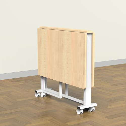 Image of InnoFur Wood Easy Folding Dining Table | Foldable Dinner | Cafe | Breakfast | Four Seater Dinning with Wheels for Home, Hotels, Office (Beige, Large(130 CM))