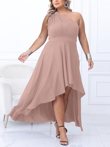 Image of Ekaliy Women's Plus Size One Shoulder Dress Elegant High Low Irregular Hem Flowy Party Cocktail Maxi Dress