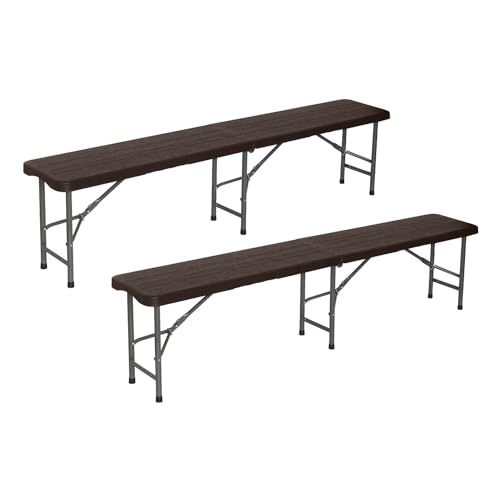 THINIA HOME Pack 2 Bancos Plegables Catering Efecto Madera 180x30x43cm