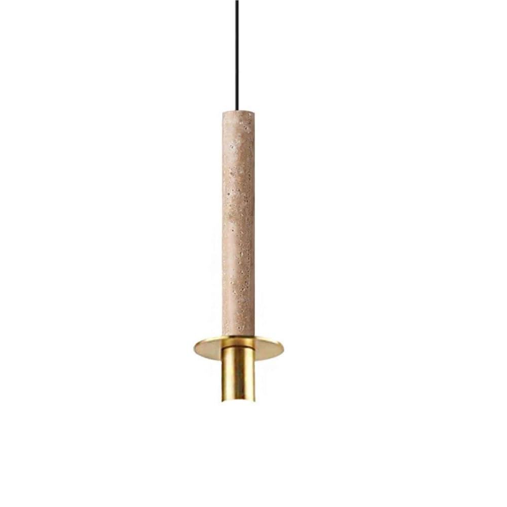 LYMSXAZOU Modern Creative Stone Pendant Light Nordic Long Tube Travertine Hanging Fixtures Adjustable Height Metal Warm Chandelier for Kitchen Island Hallway Dining Room(Yellow,Small)
