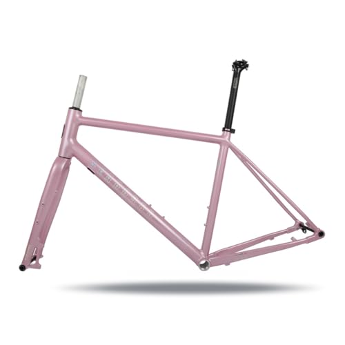 Best Gravel Bike Frame for Durable, Lightweight, and High-Performance Rides 5 BSFHQS Road Bike Frameset Gravel Bikes Frame 700C Disc Brake Frame Aluminum Alloy Bike Frame 44cm 47cm 50cm 53cm Thru Axle Frame 100/142mm BSA BB68mm(Pink,44cm)