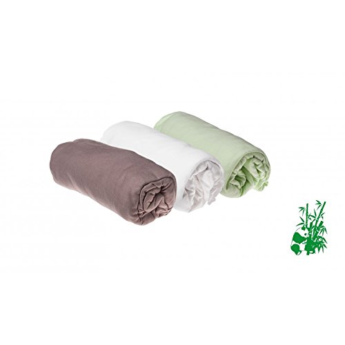 Lot de 3 Draps housse Bambou - 70x140 - anis blanc taupe