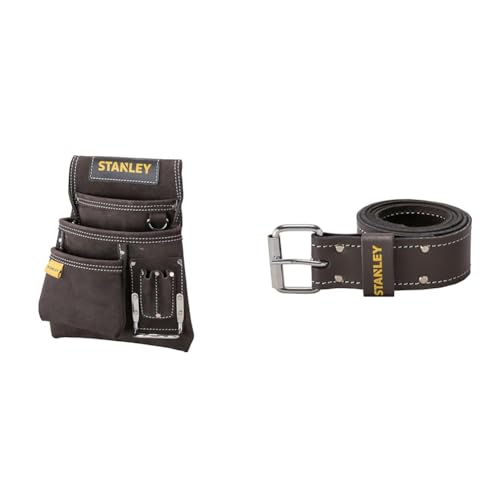 Stanley STST1-80114 Porte-outils, Jaune/noir + Stanley STST1-80119 Ceinture en Cuir, Noir