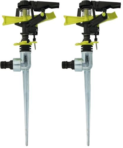 Amig - Aspersor Sectorial con Cabeza - Pincho Metálico Ideal para Clavar en el Césped - 300 mm - Superficie de Riego de hasta 243 m² - Plástico ABS - Verde Pistacho y Negro (Paquete de 2)