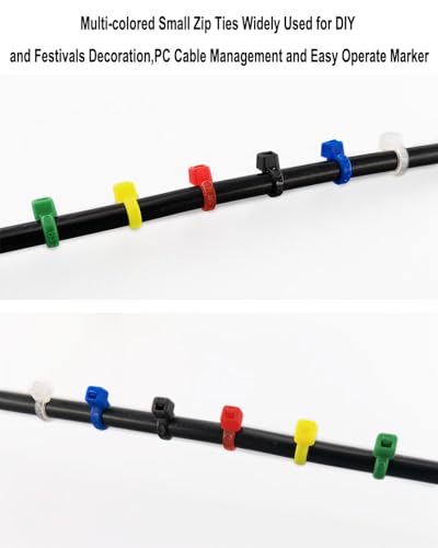Image of HS Small Wiring Zipties Thin 6 Inch Multicolor 18 LBS,Plastic Zip Ties Rainbow Colors for Lights /Wire /Crafting,Green,Yellow, Black, White, Blue, Red,600 Pack