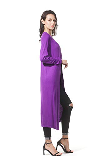 Image of Women's Solid Sweater Essential Duster Long Cascading Open Front Lightweight Blue Cardigan