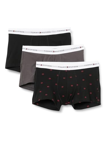 Tommy Hilfiger Herren 3er Pack Boxershorts Trunks mit Logobund, Mehrfarbig (Black/Dk Ash/Pink Flag), M