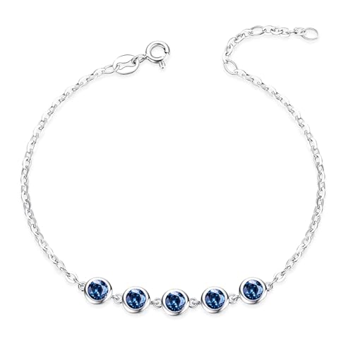 Moissanite Bracelets for Women Royal Blue VVS1 Clarity Moissanite Station Bracelets S925 Sterling Silver Plated 18K White Gold Link Bracelets Valentine's Day Jewelry Gift for Women Her