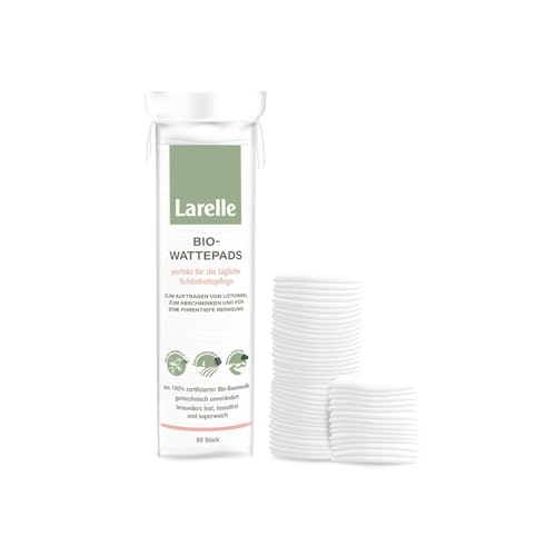 Larelle GOTS Ecocert - Almohadillas de algodón orgánico, 80 unidades, diámetro de 57 mm, perfectas para el cuidado diario de la belleza