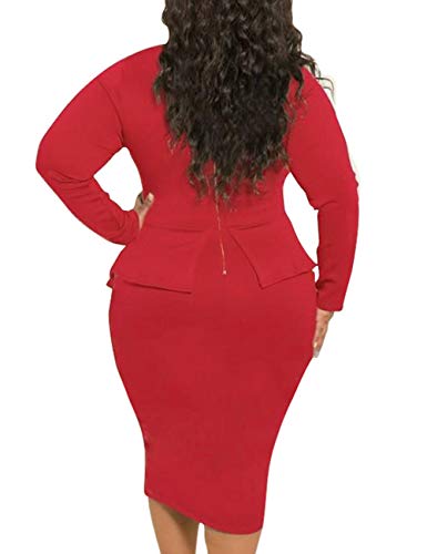 SEMATOMALA Women’s Tie Bowknot Neck Long Sleeve Peplum Knee Length Party Office Business Bodycon Plus Size Dress4
