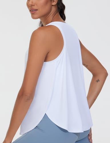 THE GYM PEOPLE Womens Racerback Workout Tank Tops Split Side Loose Fit Sleeveless Yoga Running Shirts with Curved Hem White — view 2