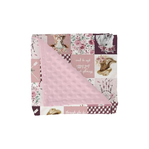 Pink Cowgirl Horse Cow Roses Baby Blankets for Girl Tribal Dreamcatcher Arrows Soft Mink Dotted Backing Double Layer Swaddle Blanket Western Cowgirl Boots Bed Throws for Infant Toddler Nursery 30x40
