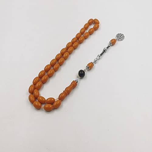Miniatura 6 de Tasbih - Rosario musulmán de resina naranja con accesorios de piedra de ónix, pulsera de pavo, cuentas de oración islámica (0.354 x 0.512 in x 33