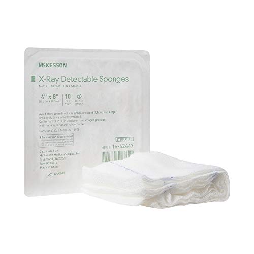 McKesson X-Ray Detectable Sponge, Sterile, 16-Ply, 4 in x 8 in, 10 per Pack, 80 Packs, 800 Total
