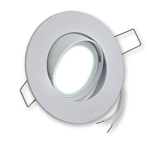 LED Einbaustrahler weiß 3 Watt neutralweiß rund 230V flach schwenkbar - GU10 Einbauleuchte aus Aluminium, 75-80mm Bohrloch - Einbau-Spot Decken-Strahler Deckeneinbaustrahler Deckenspot Cover