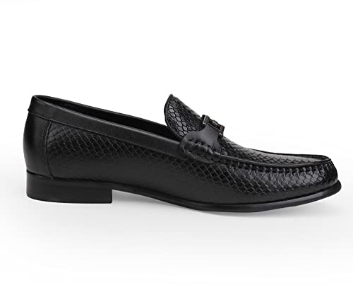 Mens Leather Dress Shoes, Premium Crocodile Print Moc-Toe Slip-on Loafer with Metal Buckle Penny Shoes for Mens2