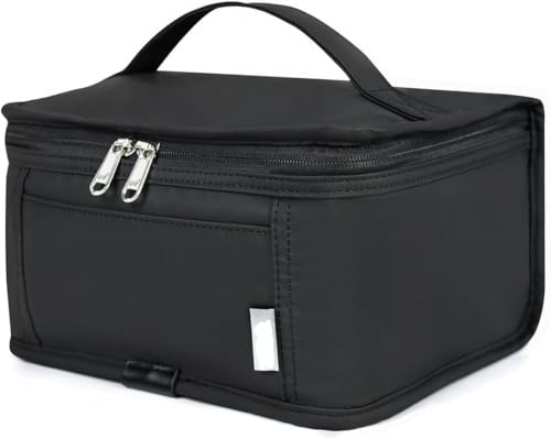 Image of Insulated Lunch Bag for Office, Black Reusable Food Container with Zipper Closure and Carrying Handle (Black)