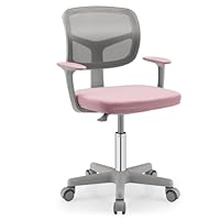 Giantex Kids Desk Chair, Children Computer Chair with Wheels and Y-Shaped Lumbar Support, Mesh Kids Study Seating, Height Adjustable Desk Chair for Girls Boys Aged 4-13, Pink
