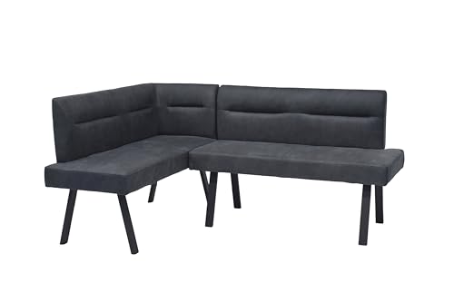 byLIVING Eckbank Montreal, Langer Schenkel rechts, Bezug in anthrazit, Gestell in schwarz, Ziernaht im Rücken, Taschenfederkern, Esszimmerbank, Küchenbank, Maße: 128 x 181, H 87, T 56 cm