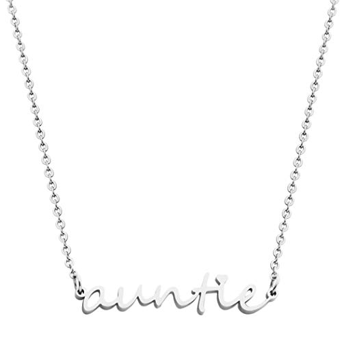 Meibai Auntie Name Necklace Aunt Gift Auntie Jewelry Gift for Aunt from Niece or Nephew (Silver)