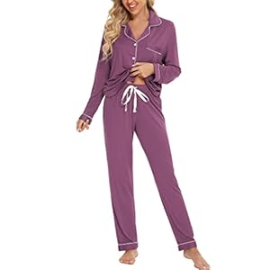 Pjmlifecoco Women’s Modal Pajama Set Long Sleeve Button Down Two Piece Soft Sleepwear Loungewear Set S-XXL