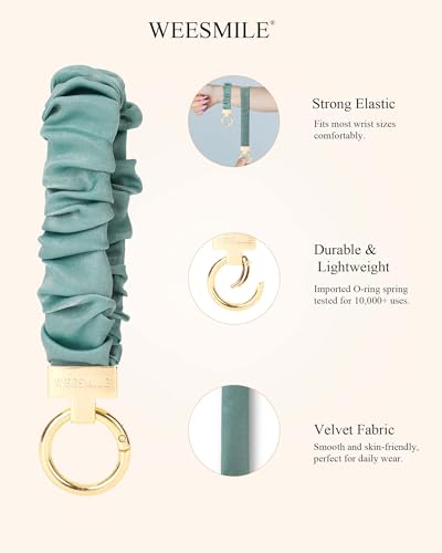 Image of WEESMILE Scrunchie Keychain Wristlet for Car Key Chain with D Key Ring