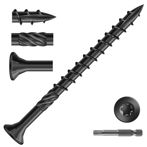 Image of #9 x 2-1 /2 inch Deck Screws (81Pcs) 1lb. Carbon Steel, Black, Flat Head, Rust Resistant epoxy Coated, with T25 Star Bit