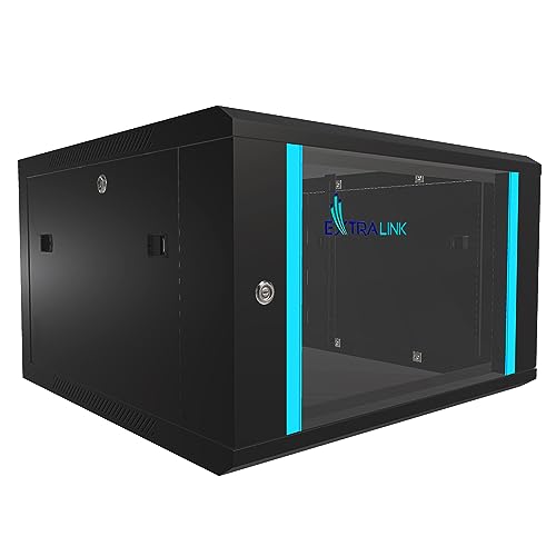 Extralink Baie de Brassage 19 Pouces 6U - Armoire réseau 450mm de Profondeur pour Montage Mural ou au Sol, Charge admissible 60kg, Porte en Verre trempé,...