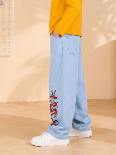 Image of KiddoPanti Boys Baggy Jeans | Stretch Denim Wide Leg Jeans | Elastic Waist Casual Denim Pants | Cotton Blend Loose Fit with 4 Pockets | Kids Street wear | 2-14 Years