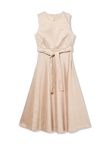 Image of Calvin Klein Sleeveless Dot Crepe Polka Dot Self Tie Midi Aline