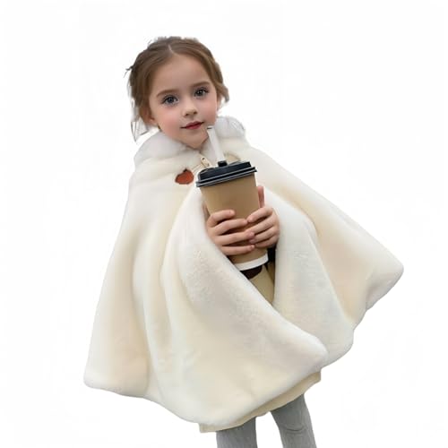 Proumhang Capa con Capucha para Niñas,Poncho de Invierno Cálido para Exteriores,Chaqueta con Capucha,Abrigo con Capa de Princesa, Ropa para la Nieve para Bebés y Niños Pequeños,Blanco,110