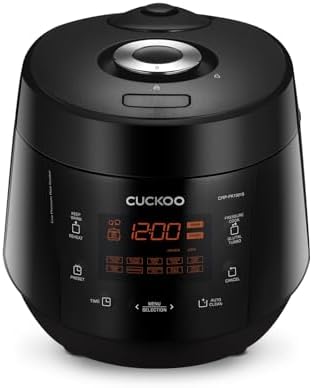 Cuckoo CRP-PK1001S 10 Cup Pressure Rice Cooker, Heating Plate Electric Pressure Rice Cooker, 10 Menu Options, Made in Korea, Black