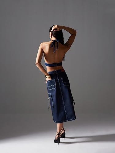 Image of Miss Chase Women's Regular High Rise Above Knee Stretchable Denim Skirt