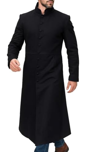 Neo Celebrity Keanu Black Leather Reeves Trench Matrix Coat2