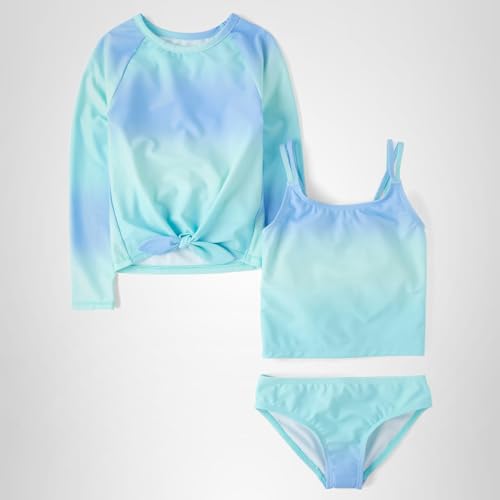 The Children's Place,Girls,Long Sleeve Rashguard and Tankini Swimsuit, 3 Piece Set,Seagrove Ombre,XX-Large