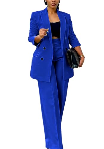 Tcremisa Pants Suits for Women Dressy 2 Piece Business Casual Outfits Double Breasted Blazer Wide Leg Pants Set Office Work