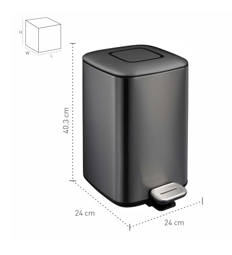 Image of Obsessions EKO 12 Litre Stainless Steel Pedal Dustbin - Soft-Close Lid with Liner & Deodorizer Compartment, Black Steel Finish for Kitchen, Bathroom