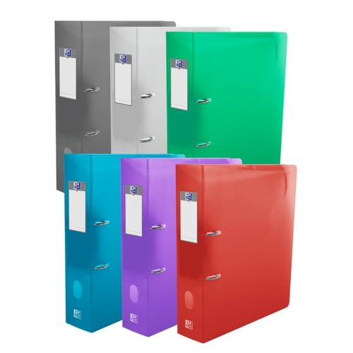 Image of Oxford XL A4 Lever Arch Files, Translucent Filing Set, Holds up to 550 Sheets, Assorted Colours, Pack of 6 Folders