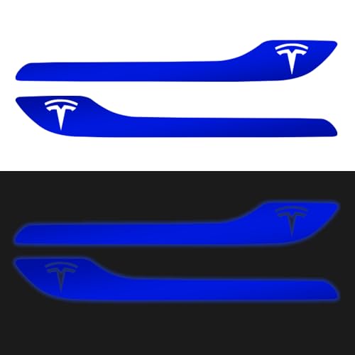 Image of IPG Compatible for Model 3 / Model Y /Juniper Door Handle Decal Sticker Wrap Kit (Set of 4) with Tesla Logo Personalize Your Tesla (Reflective Series - Blue)