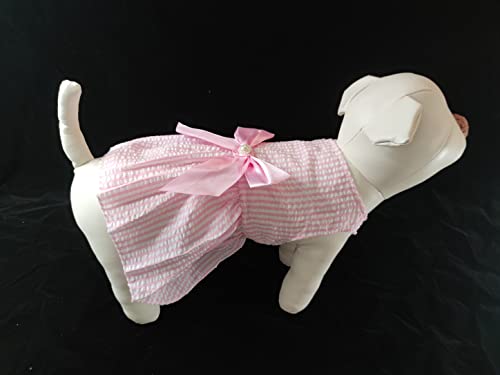 Image of KUTKUT Small Dog Dress Girl Puppy Clothes Female Princess Tutu Striped Skirt Summer Shirt For Shihtzu, Maltese Cat Pet Apparel Outfits (Size: L, Chest: 45Cm, Length: 35Cm), Pink