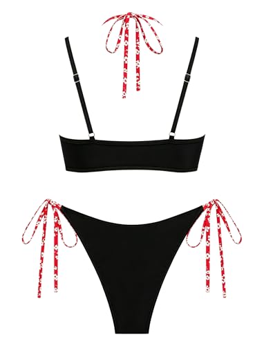 Image of ZAFUL Women's Polka Dot Bikini Set Double Layer Halter Swimsuit Colorblock Side Tie 2 Piece Bathing Suit
