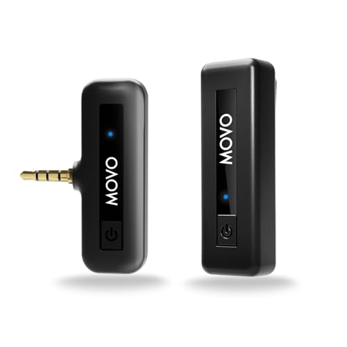 Movo Wireless Mini Camera Microphone for Video Recording- 2.4Ghz Wireless Transmitter with Clip on Lavalier Microphone for DSLR, Mirrorless Camera- Compact Lapel Mic (164FT Range, 10-Hr Battery Life)