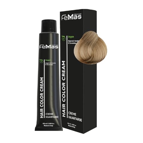 FemMas Haarfarbe Lichtblond Intensiv 9.0 I Creme Haarfarbe mit Arganöl, Keratin & Ceramiden I Als dauerhafte Haarfärbung oder Tönung für strahlende, haltbare Farbergebnisse I 100 ml