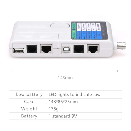 Image of COOLCOLD Lan Tester | 4 In 1 Remote Cable Tester RJ45, RJ11, USB and BNC LAN Network Cable Cat5 Cat6 Wire Tester for UTP STP Telephone LAN Cables Tracker Detector Tool (Battery Included)